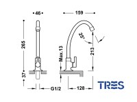 MEDIDAS GRIFO LAVADERO 1 AGUA BASIC TRES